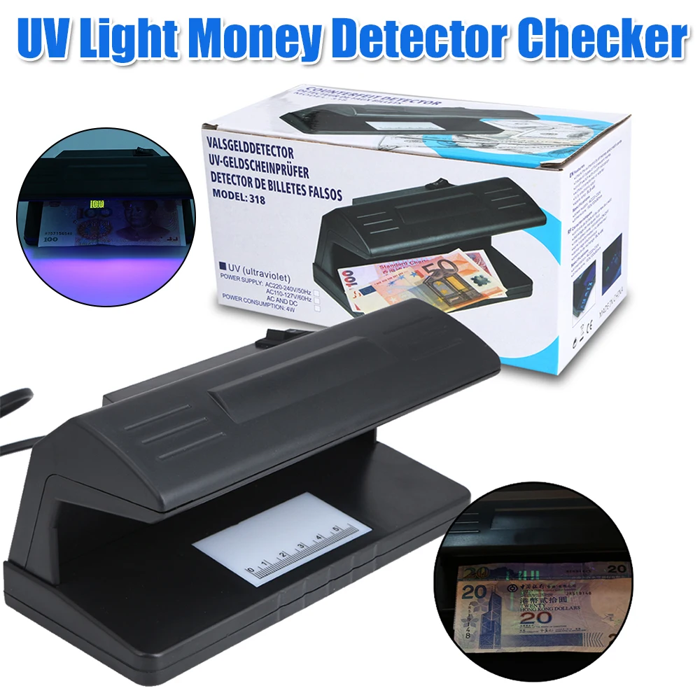 Light Practical Bill Fake Money Detector Checker UV Light Currency Tester Counterfeit Detector EU Plug