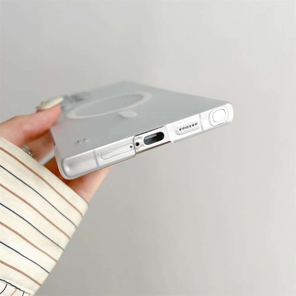 Ultra Slim For Magsafe Clear Frameless Phone Case For Samsung S24 Plus S22 S23 Ultra Magnetic Wireless Charging Borderless Cover