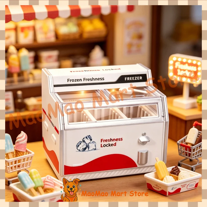 Dollhouse Miniature Freezer Simulation Ice Cream Freezer Realistic Appliance Model Supermarket Scene Display Ornament
