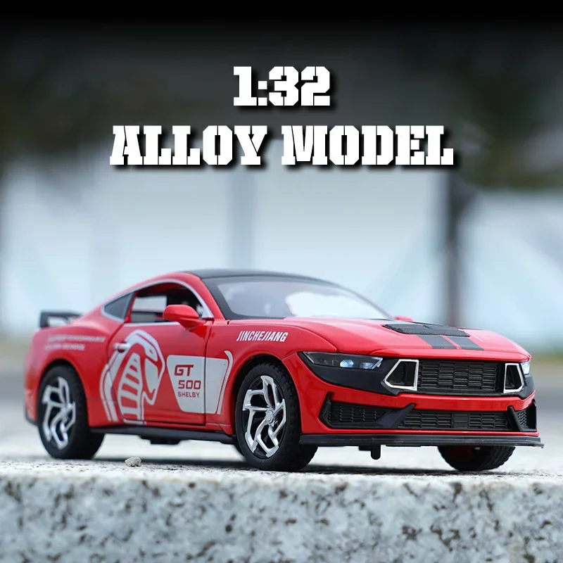 Model Mustang GT500 ze stopu, skala 1:32, efektowne dźwięki i światła, wykwintne ozdoby na biurko, najlepsza kolekcja dla entuzjastów modeli samochodów.