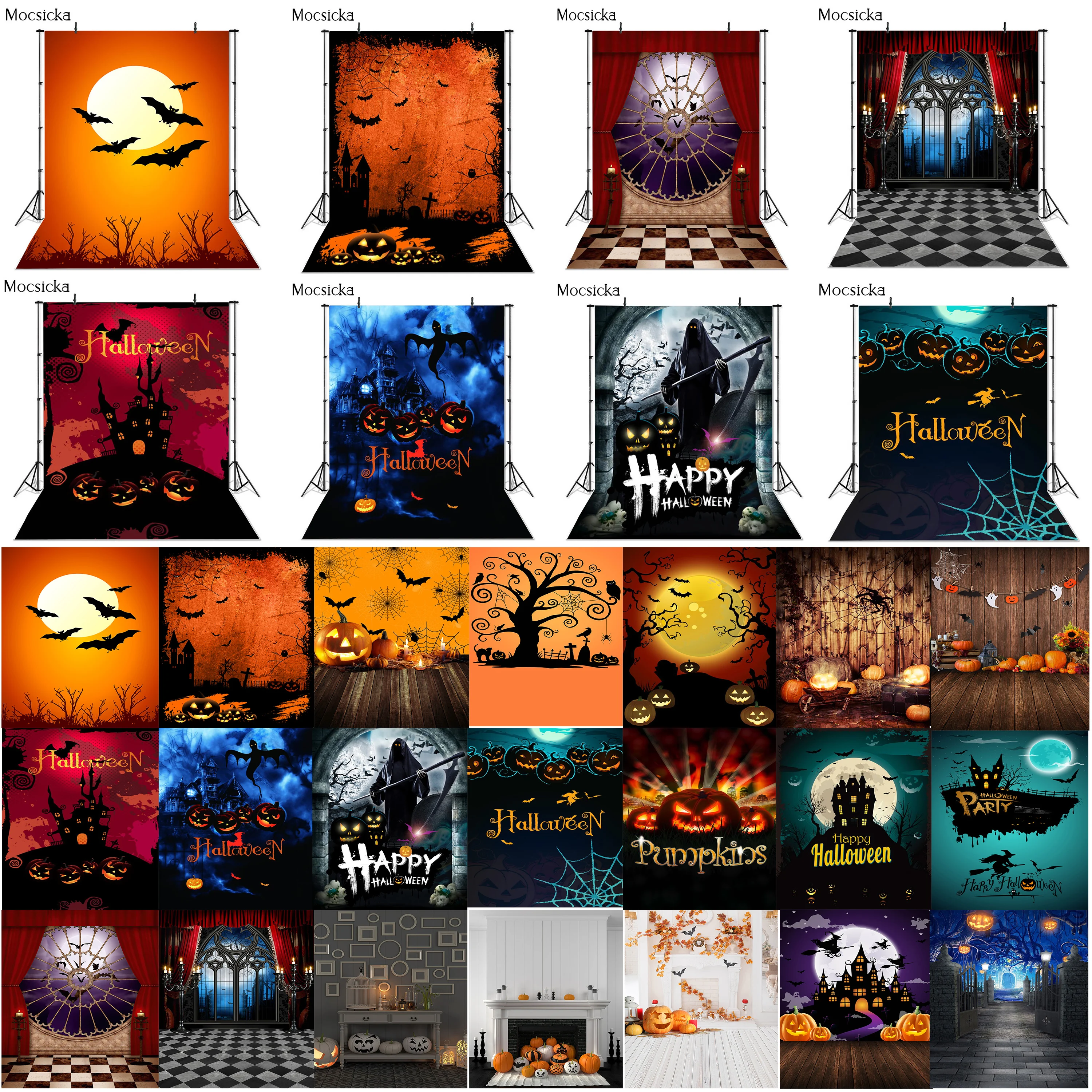 Halloween Backdrop Pumpkin Lights Horror Night Sky Witch Castle Photography Background Family Party Birthday Banner Decoration