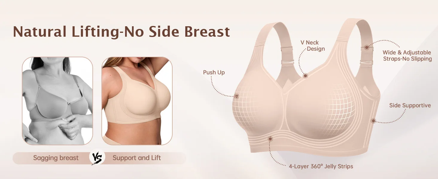 Plus Size KUCLUT BH für Damen, B-DDD Cup, nahtloser, rückenglättender, stützender BH mit breiten Trägern, herausnehmbaren Polstern, ohne Bügel, C – Detail 6