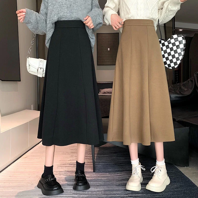 2023 Elastic High Waist Long A-shaped Woolen Skirt Women's Fashion Skirt Korean Fashion Skirts Clothes for Women