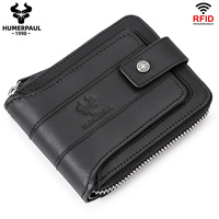 HUMERPAUL Genuine Leather Wallet for Men RFID Large Capacity ID Window Card Case with Coin Pocket Male Short Money Bag