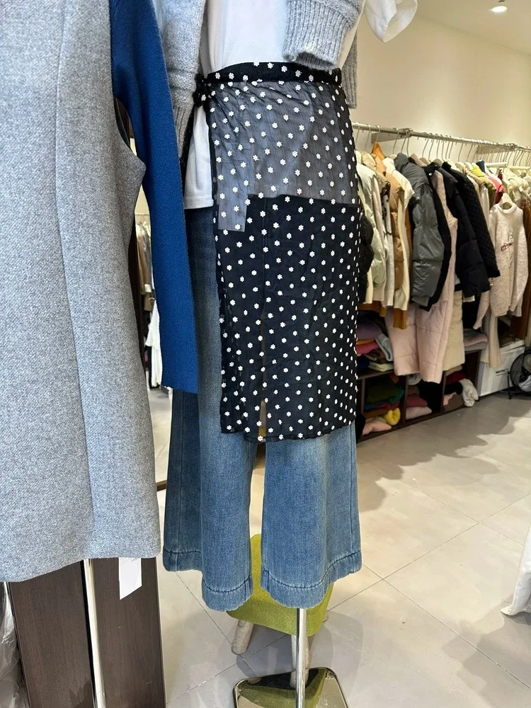 Dongda Gate Lace Skirt Women's Outerwear Apron One-piece Mesh Skirt Curtain Cover Shirt Hem Polka Dot Half-length Skirt