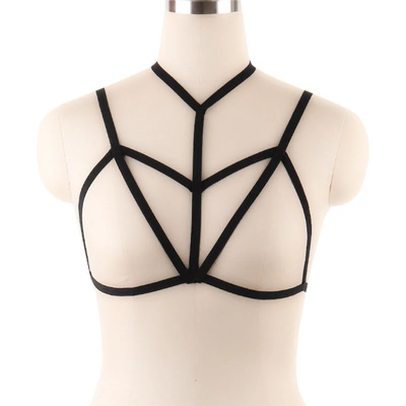 Sexy Bra Bondage Body Harness Lingerie Goth Crop Tops Cage Lingerie Harness Belt Bra Rave Wear for Women pluss open cup bra