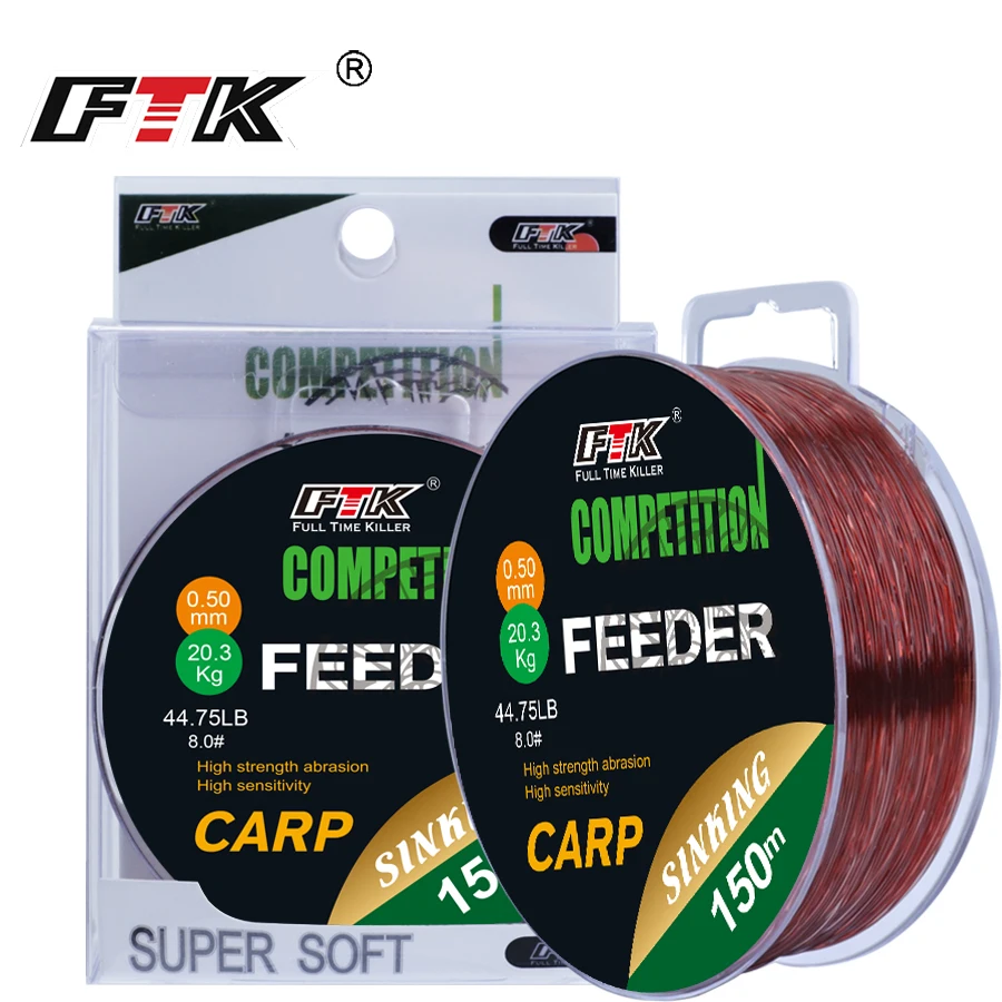 

FTK 150M/300M Super Strong Nylon Fishing Line 0.14MM-0.50MM Fluorocarbon Coating Monofilament Carp Fishing Line 15.35LB-44.75LB