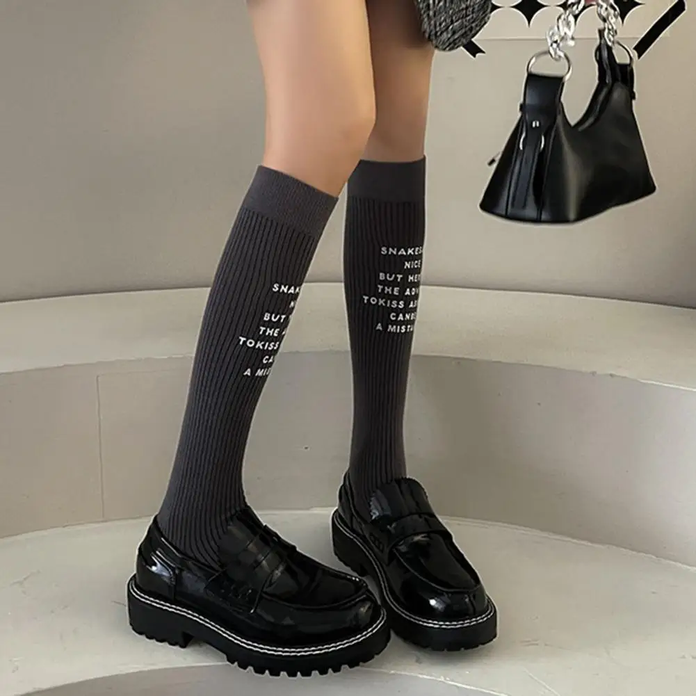 1 Pair Japanese JK Socks Knee-length Letter Stamping Knitted Non Slip Autumn Winter Girls Japanese JK uniform Socks