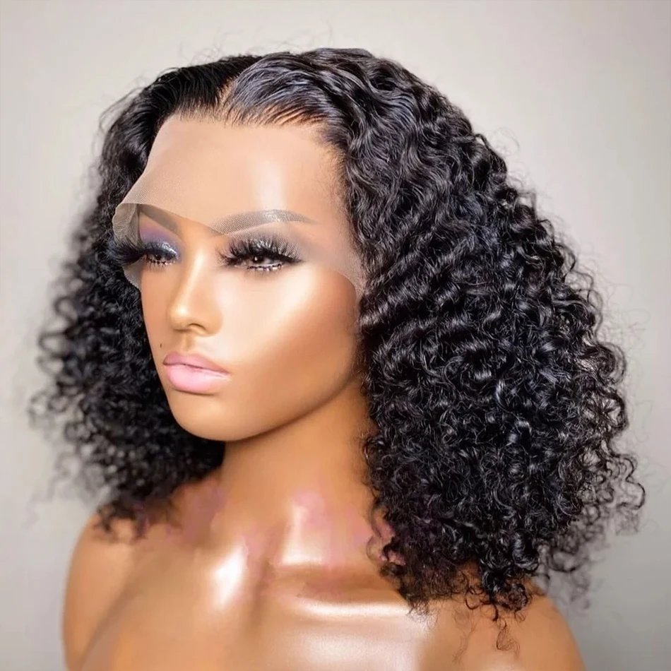 

13x4 Short Curly Bob Wig 4x4 Deep Wave Transparent Lace Front Human Hair Wig Brazilian Remy 200% Density Lace Closure Wigs Women