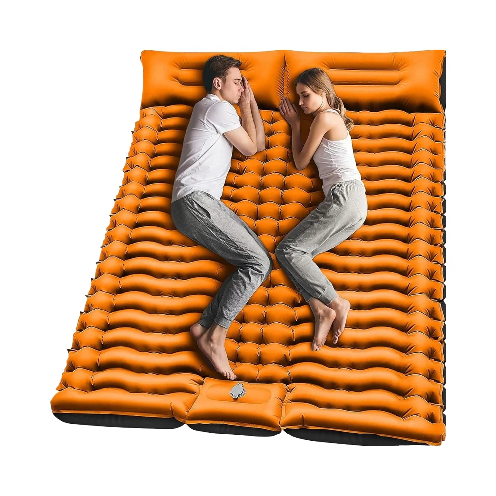 

Double Camping Sleeping Pad Built-In Pump Self-Inflating 4" Ultra-Thick Foot-Press Design Lightweight 2-Person Outdoor Mat
