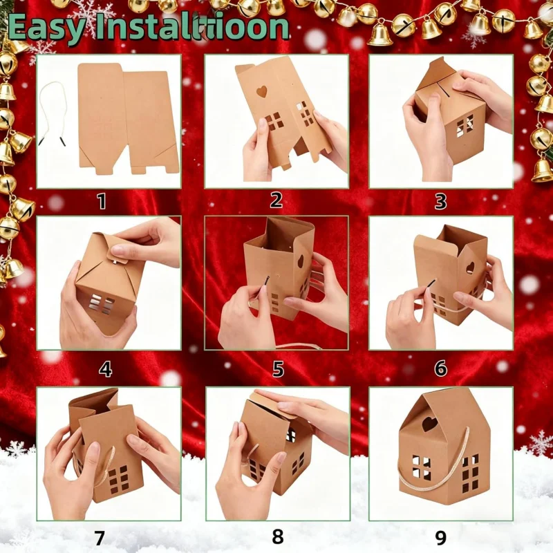 Kraftpapier-Geschenkbox in Hausform, kreative Hausförmige Verpackungsbox für Süßigkeiten, Kekse, Backgeschenke, Weihnachten, Hochzeit, Feiertage, Partys
