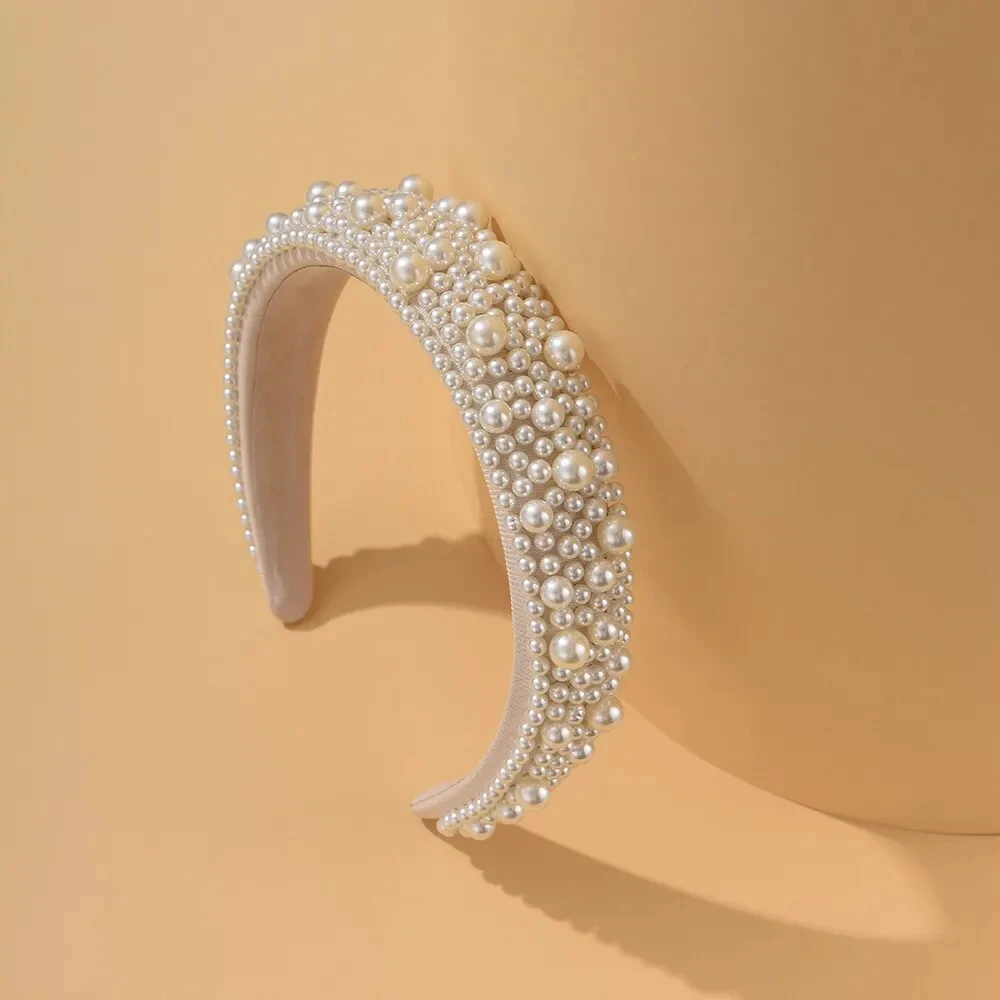 

2026 Jewelry White Pearl Headband For Women Wedding Bridal Hair Accessories Handmade Wide Hair Hoop Girls Headwear Wedding