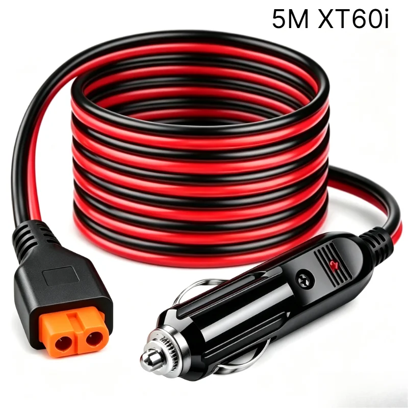 5M 12AWG XT60i Injection Molded Adapter Cable to Cigarette Lighter Male Plug, Portable Power Station Car Charging Cord