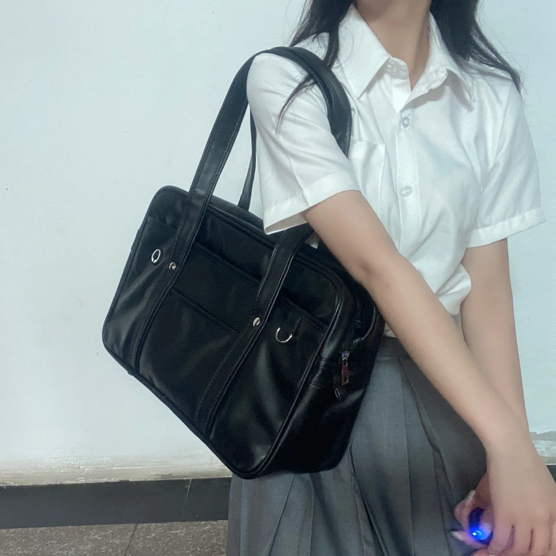 Japanische Zweidimensionale Schüler-JK-Uniform-Tasche für Mädchen, PU-Schultasche, COS, Verschleißfest, Wasserdicht, Einschulter-Umhängetasche
