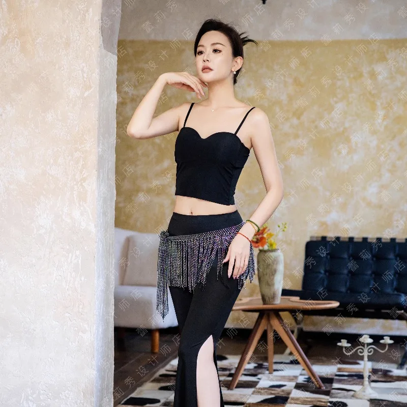 Customized Strap Ice Silk Belly Dance Costumes Oriental Dancewear Practice Dress  ベリーダンス レッスン Cheap Clothes Top