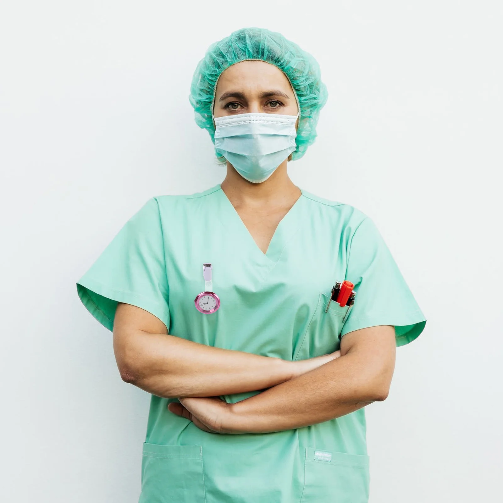 ساعة جيب على الصدر، مشبك أرجواني للممرضات على الساعات الطبية المحمولة المعلقة لاستخدام الممرضات والطبيب