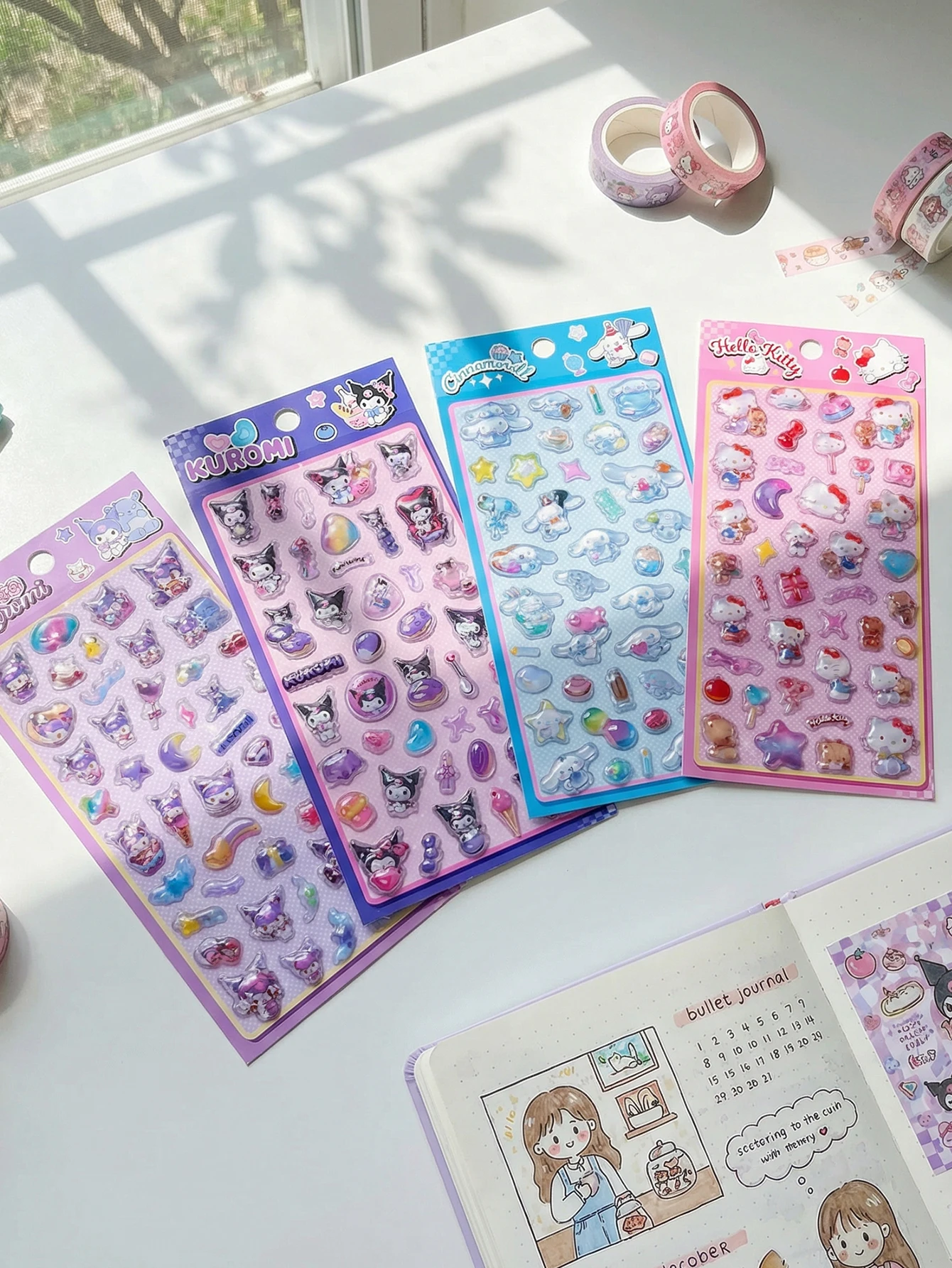 

Cartoon 3D embossed stickers, suitable for children, Sanrio 3D crystal stickers, suitable for scrapbooks, phone cases