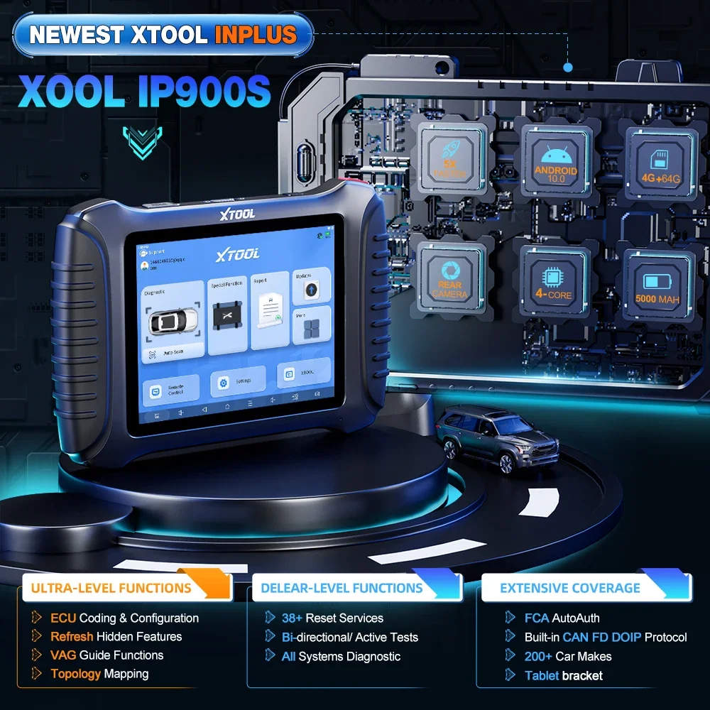 XTOOL InPlus IP900S Car Diagnostic Tools Automotivo Scanner ECU Coding Key Programming Active Test 38+ Services Topplogy Map FCA