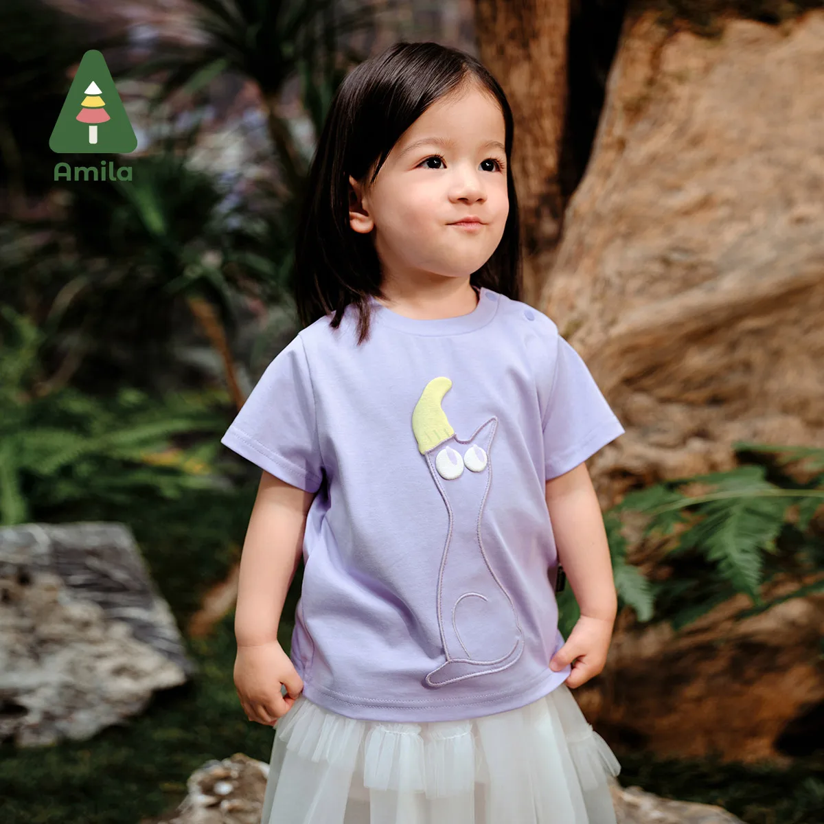 Amila 2024 Summer New Girls Top Cotton Skin Friendly Comfortable Breathable Solid Color Breathable T-shirt