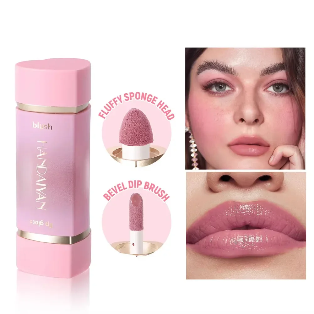 Colorete líquido 2 en 1, punta de esponja, brillo de labios mate, colorete resistente al agua de doble propósito, fácil mezcla, maquillaje para iluminar las mejillas