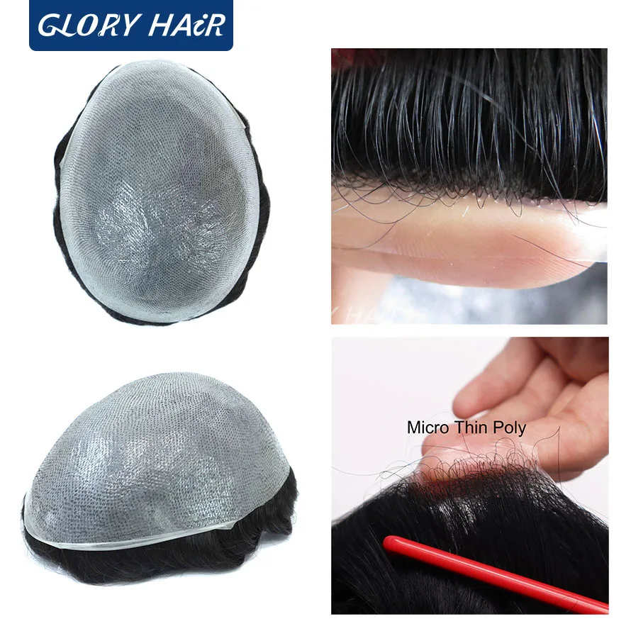 

NG-0.02-0.03mm Super Thin Skin Hair Replacement System 90% Density Toupee Wig Man V Loop All Over Men's Human Hair Prosthesis