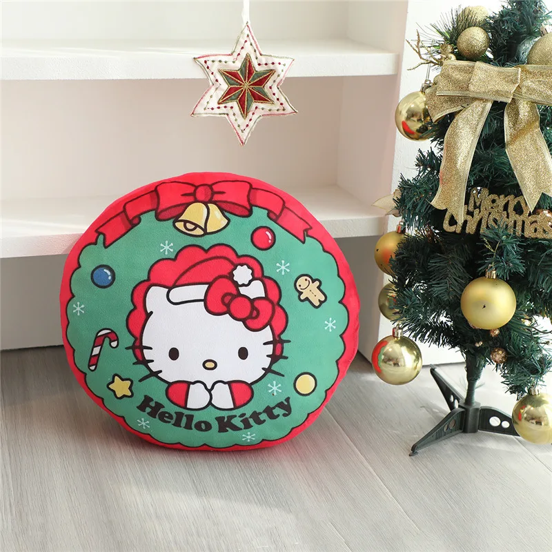 

Sanrio Cartoon Hello Kitty Christmas Wreath Series Round Pillow Kawaii Melody Pochacco Napping Pillow Kuromi Children's Gift