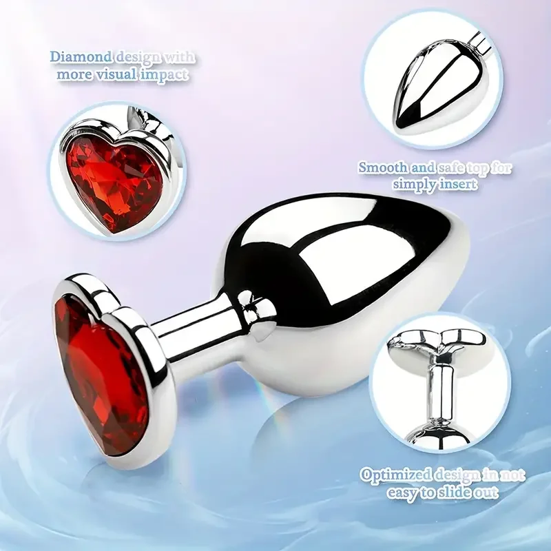 Anal Plug for Men Women Heart Metal Crystal Butt Plug Removable Stainless Steel Anal Plug Stimulator Gay Couples Anal Sex Toy