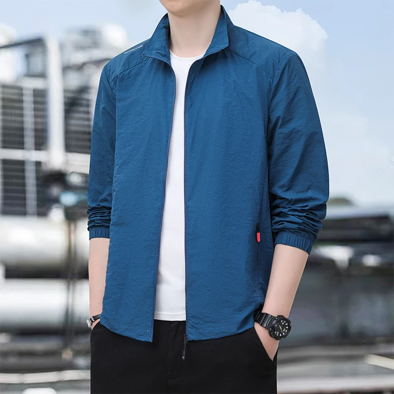 Fashion Stand Collar Zipper Pockets Solid Color Thin Jackets Men's Clothing 2024 Summer New Loose All-match Tops Casual Coats