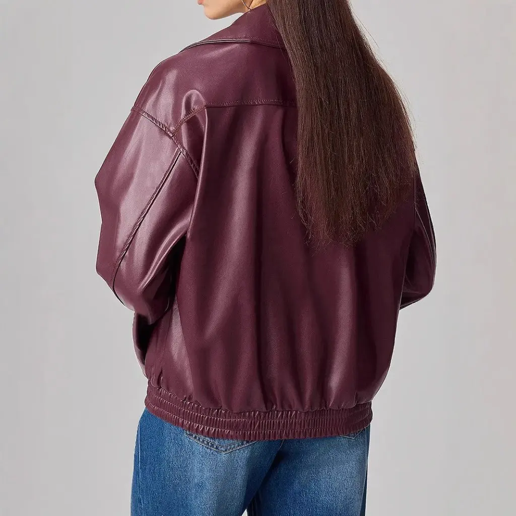 

Women's Loose Long-Sleeved Leather Jacket European American Ins Fashion Export Ready Stock 73179