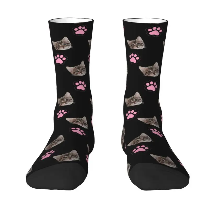 

Custom Novelty Print Personalized Cat Head Face Photo Socks for Women Men Stretchy Summer Autumn Winter Cute Cat Crew Socks