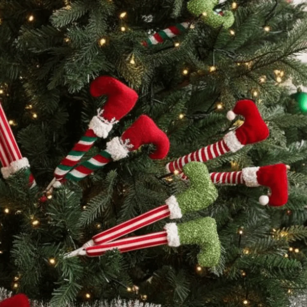 38 سنتيمتر عيد الميلاد قزم الساقين المعلقات مضحك واقعية قزم الساقين حلي معلقة اليدوية الاصطناعي الساق شجرة عيد الميلاد الحلي