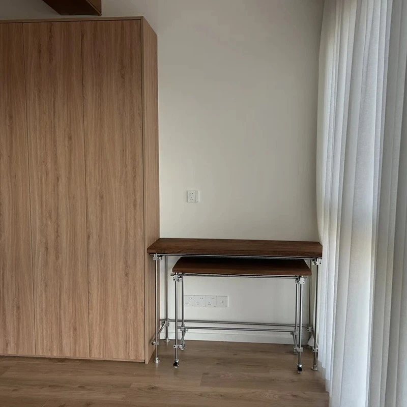 طاولة الجوز بسيطة وحديثة من الفولاذ المقاوم للصدأ لغرفة المعيشة المنزلية وأريكة القهوة المستطيلة وطاولة جانبية للشرفة #5