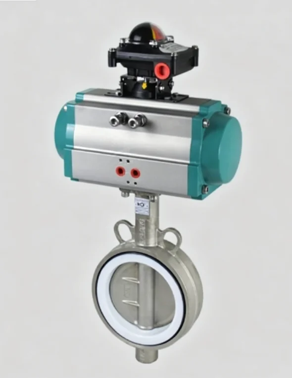Pneumatic all stainless steel pair clip  soft seal butterfly valve double acting with feedback signal