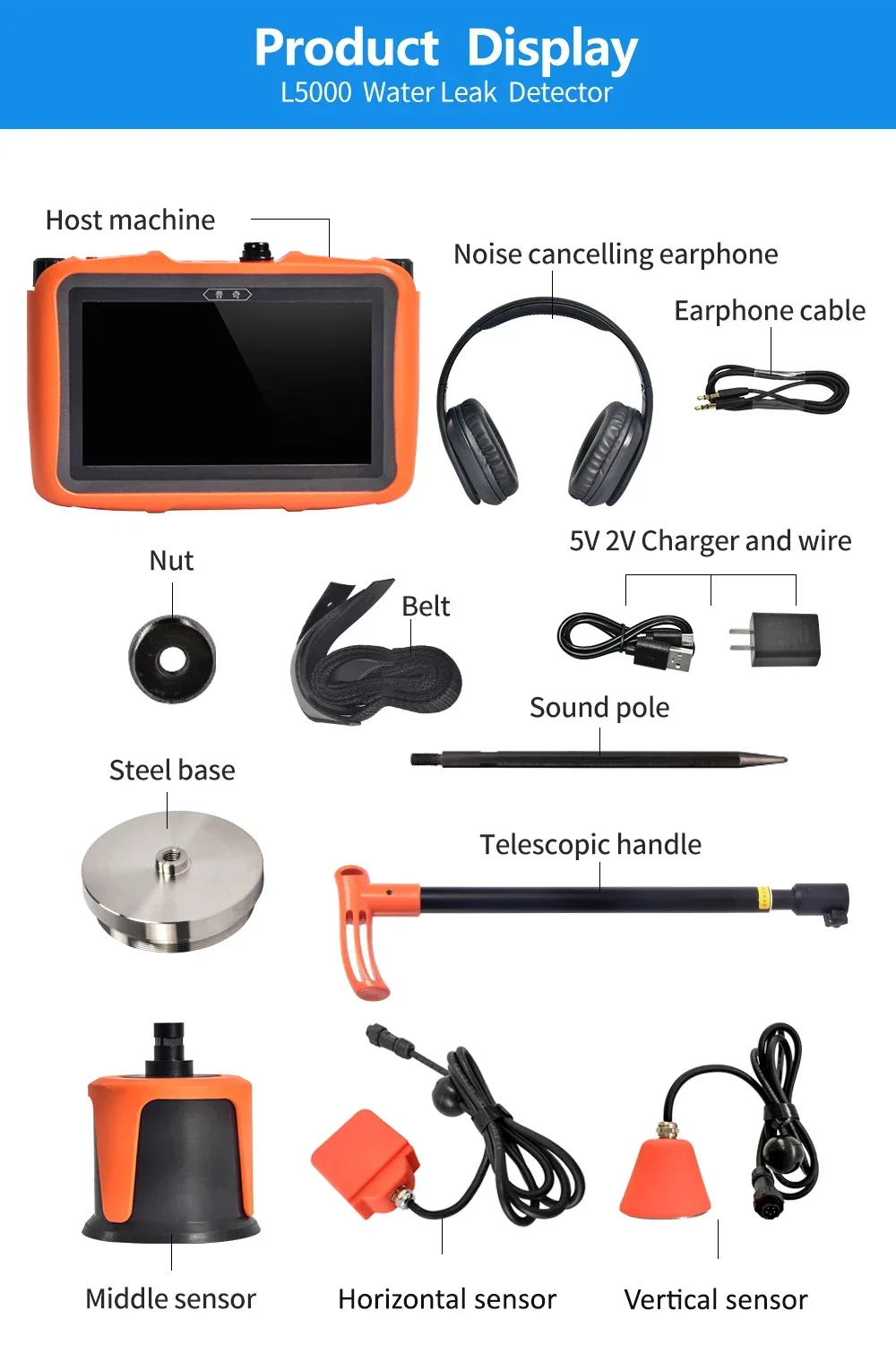 PQWT L5000 Best Water Leak Detector Multi Sensors Leak Detection System Pipe Leak Detector
