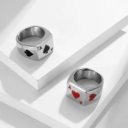 Punk Hip Hop Gambler Lucky Ace of Hearts/Ace of Spades Ring For Men Women Fashion Hip Hop Poker Ring Jewelry Gift Wholesale