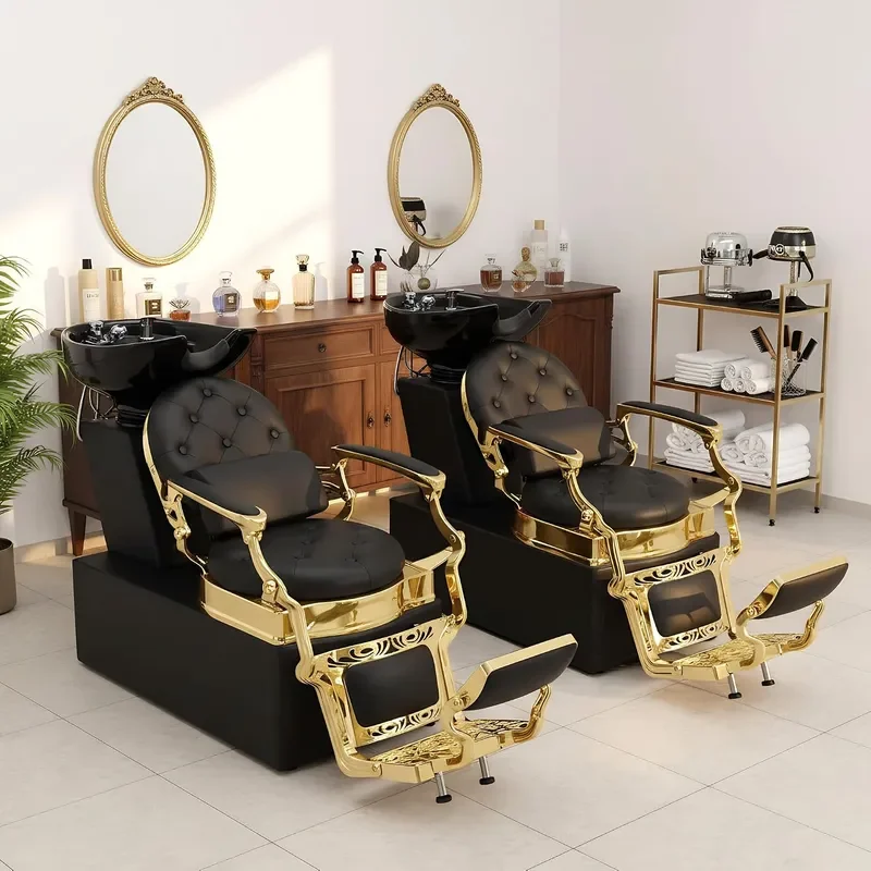 Shampoo Bowl and Chair Set for Salon Retro Washing Shampoo Station