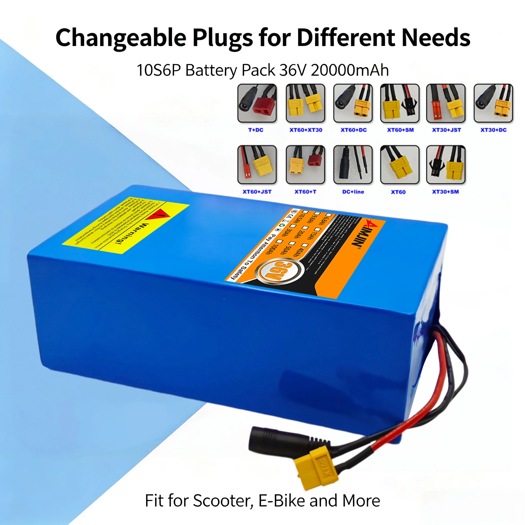 10S6P 36v 20Ah Brand New 500-1000W Large Capacity Lithium Battery for Uses Most Vehicles， and Multiple plug selection