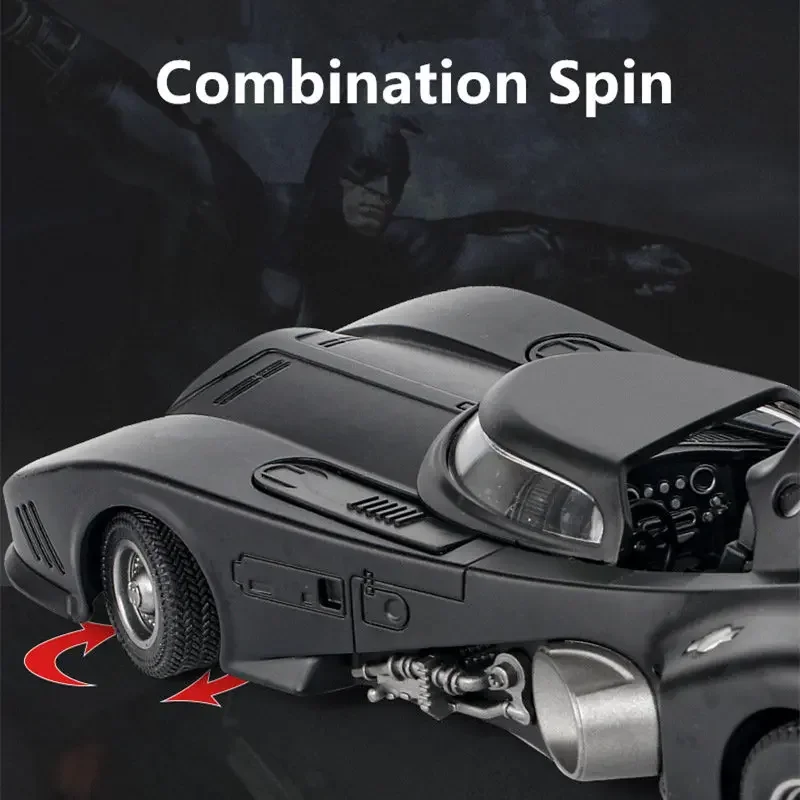 1/24 Classic Movie Car Alloy Batmobile Bat Sports Car Model Diecast Metal Toy Racing Car Model Sound Light Simulation Kids Gifts