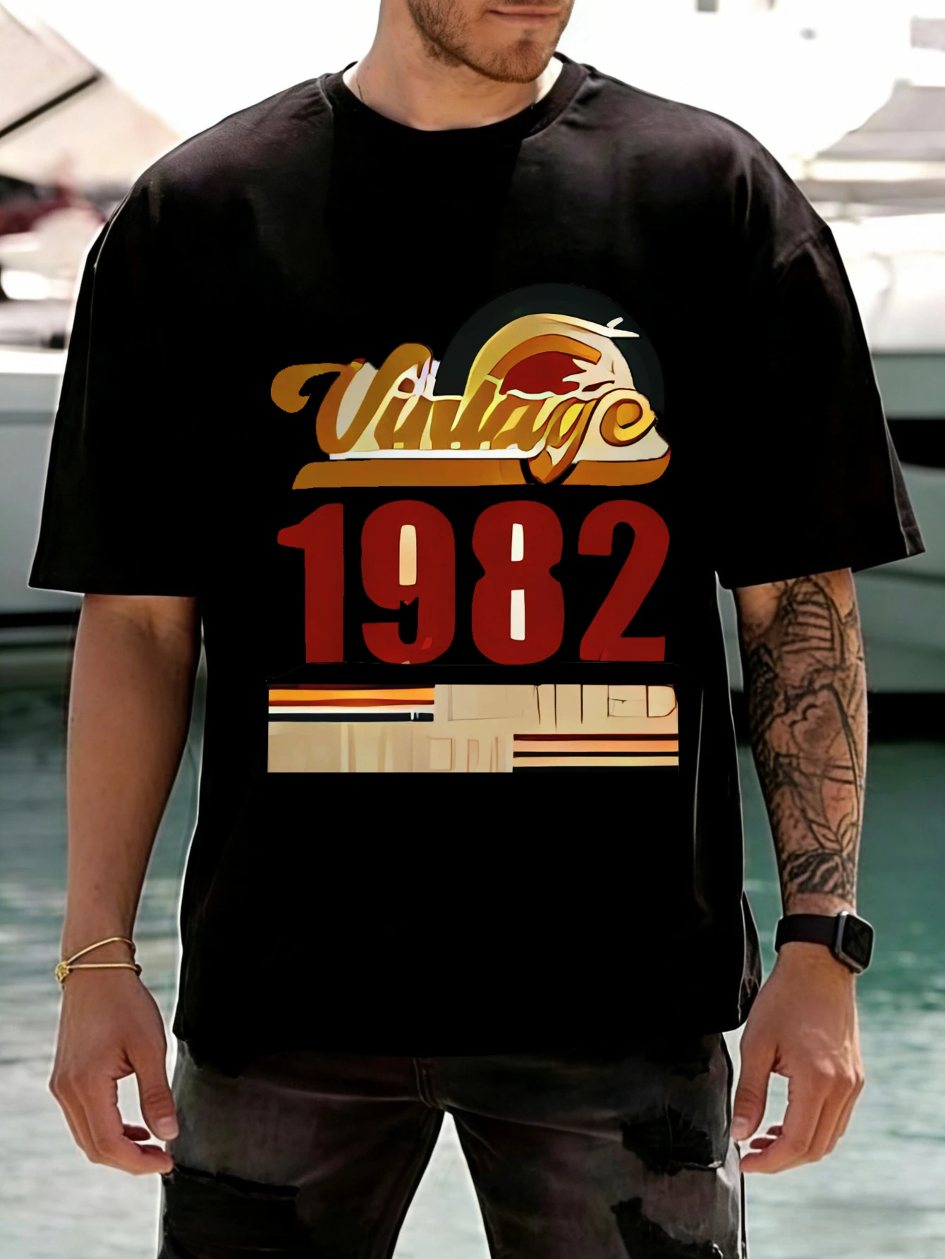 

Мужская футболка с графическим принтом в стиле ретро 1982 года, хлопковая, оверсайз, повседневная, с коротким рукавом, летняя, для мужчин