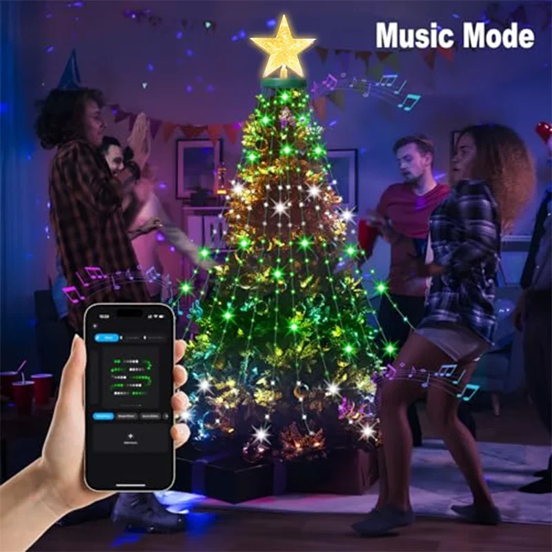Smart Christmas Tree Lights 400LEDs DIY Animated Color Changing String Light with Star Topper Music Sync for Xmas Tree Decor