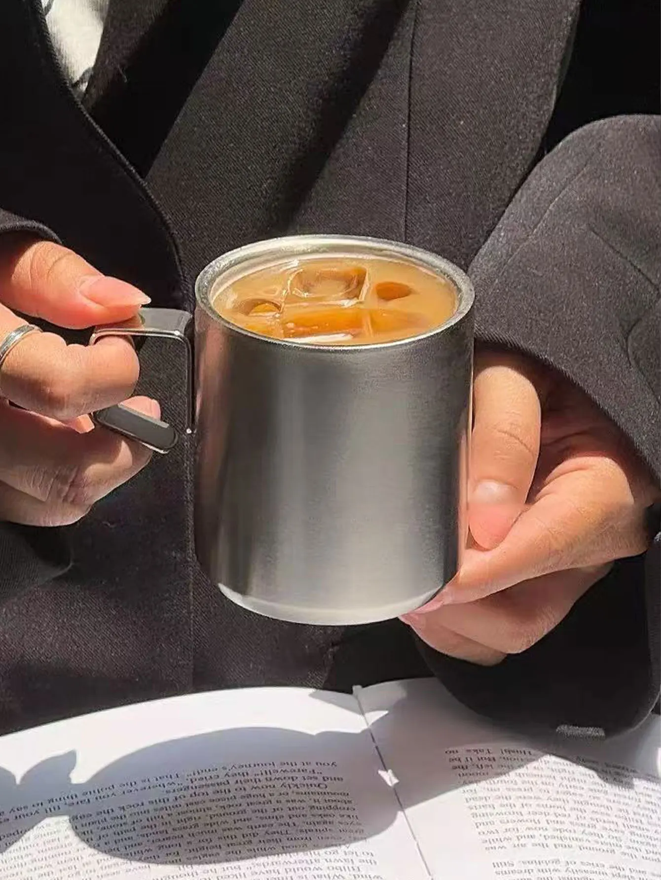 Korean-Style Simple Stainless Steel 150Ml/200Ml Double-Layer Coffee Cup with Handle, American Latte Cup, Mug, Beer Cup, Juice Cup, 1 Piece