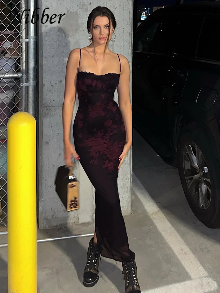 ニバー-女性の花柄の背中の開いたマキシドレス、女性のセクシーな背中の開いたスリムなドレス、真夜中のクラブウェアの服、包まれた胸、レースストラップ