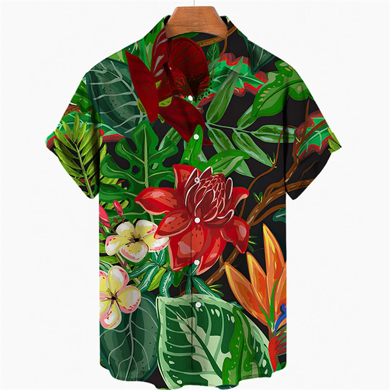 

New Summer Mens Hawaiian Casual Collar Shirts Short Sleeve Button Coconut Tree Print Beach Floral Fashion Vintage Clothes XS-5XL