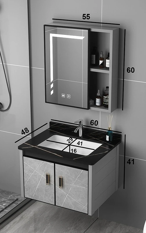 

Hotel Furniture Bathroom Vanity Sink Aluminum Cabinet Sintered Stone Wash Basin Modern Bathroom Cabinet with Mirror