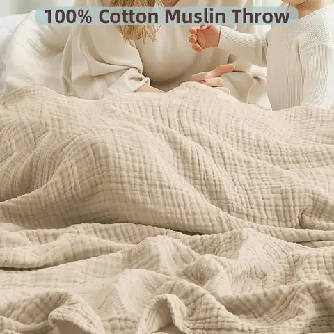 Battilo 100% Cotton Muslin Throw Blanket for Sofa 6 Layer Breathable Lightweight Boho Throws for Couch Bed Large Summer Blankets