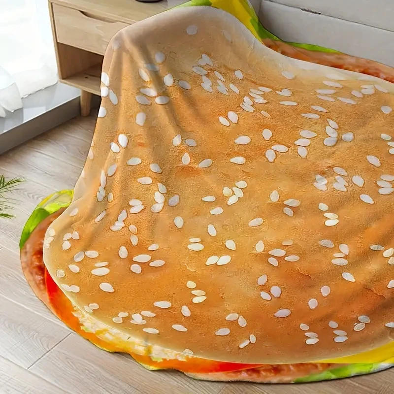 Coperta con stampa Hamburger 1pc, coperta rotonda in flanella alimentare divertente, coperta morbida e calda coperta per pisolino per divano divano