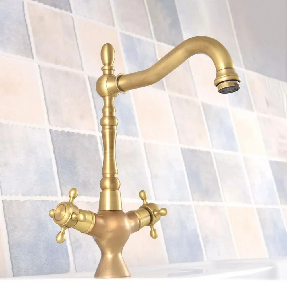 Immagine 4: Rubinetto per lavello da cucina in ottone antico con barra bagnata per bagno, rubinetto miscelatore con bocca girevole a foro singolo aan311