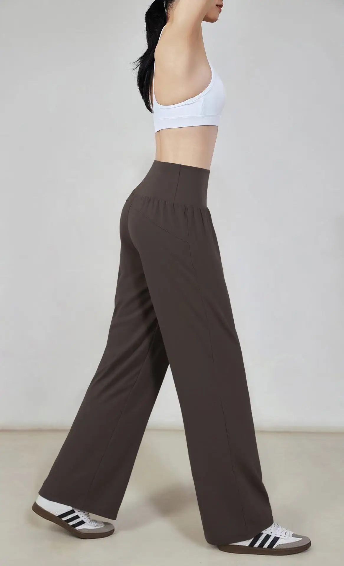 Nude-sensing Lose Sportliche Weitbeinige Atmungsaktive Lässige Hochgeschnittene Sportleggings, Fließende Gerade Hose für Damen – Detail 6