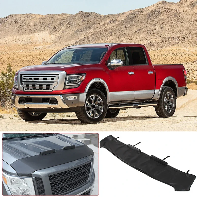 

For Nissan Titan 2016-2023 Car Hood Sand and Stone Deflector Protection Cover Leather Exterior Accessories