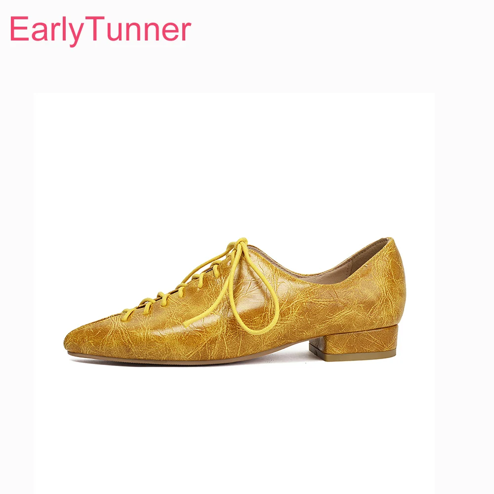 

Женские туфли-лодочки 2026 с острым носком, на шнуровке, на низком устойчивом каблуке, в стиле оксфорд, большие размеры 12, 44, 48, с нескользящей подошвой